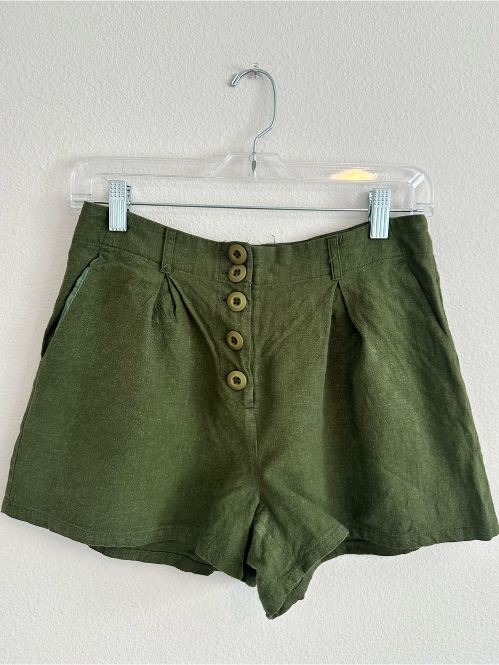 ModCloth Linen Cotton Stella Mid Rise Olive Green Shorts Size 6